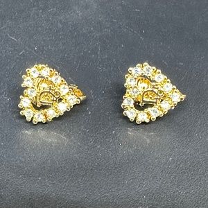 Gold and Rhinestone Pave' Christian "Dior" Heart Earrings; Clip-On